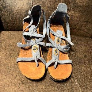 Blue leather heeled sandals